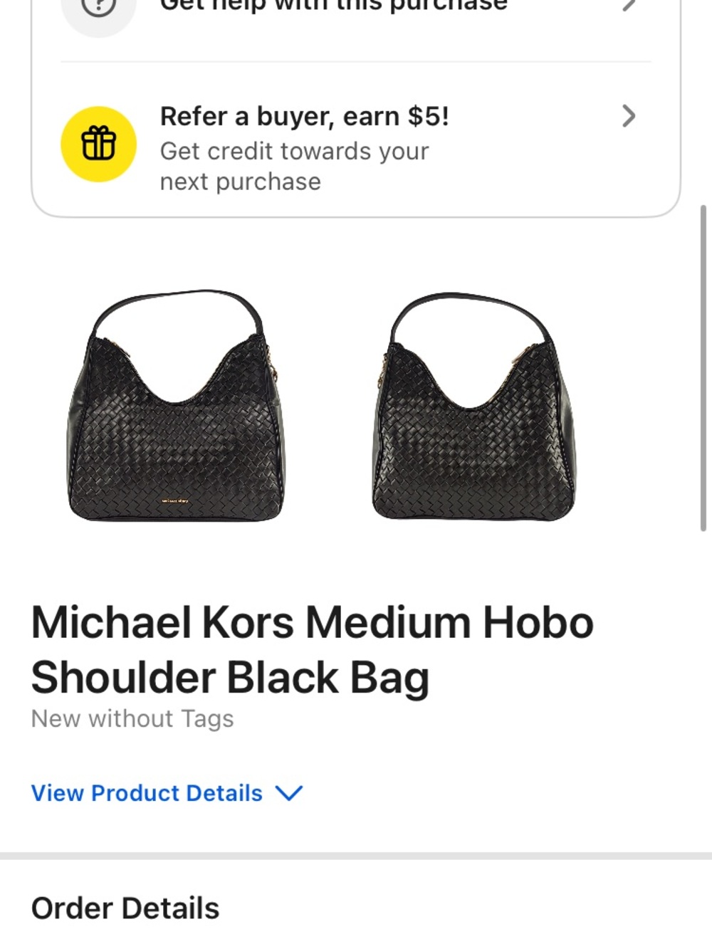 Michael Kors Black Woven Hobo Shoulder Bag with Gold Accents - Picture 5 of 10